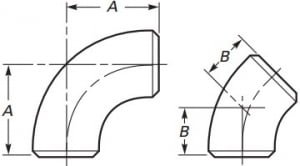 Drawing of ASME B16.9 Long Radius Elbows