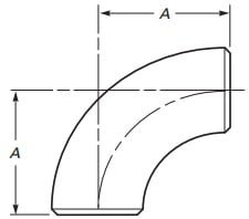 Drawing of ASME B16.9 Short Radius Elbows