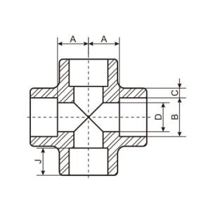 Socket Weld Cross Tee Drawing
