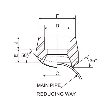 Socket Weld Outlet, Sockolet Drawing - Reducing Way
